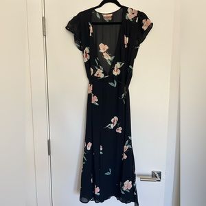 Reformation black floral wrap maxi dress